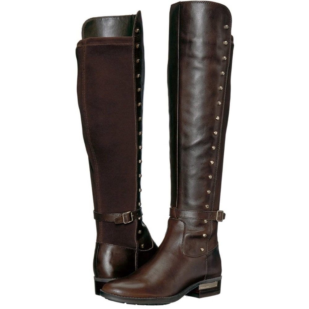 SRP $195 Studded Brown Leather Tall Shaft Boots